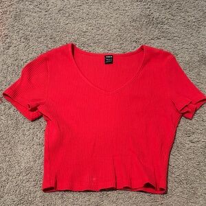 SHEIN Scarlet Ribbed V-Neck Crop Top